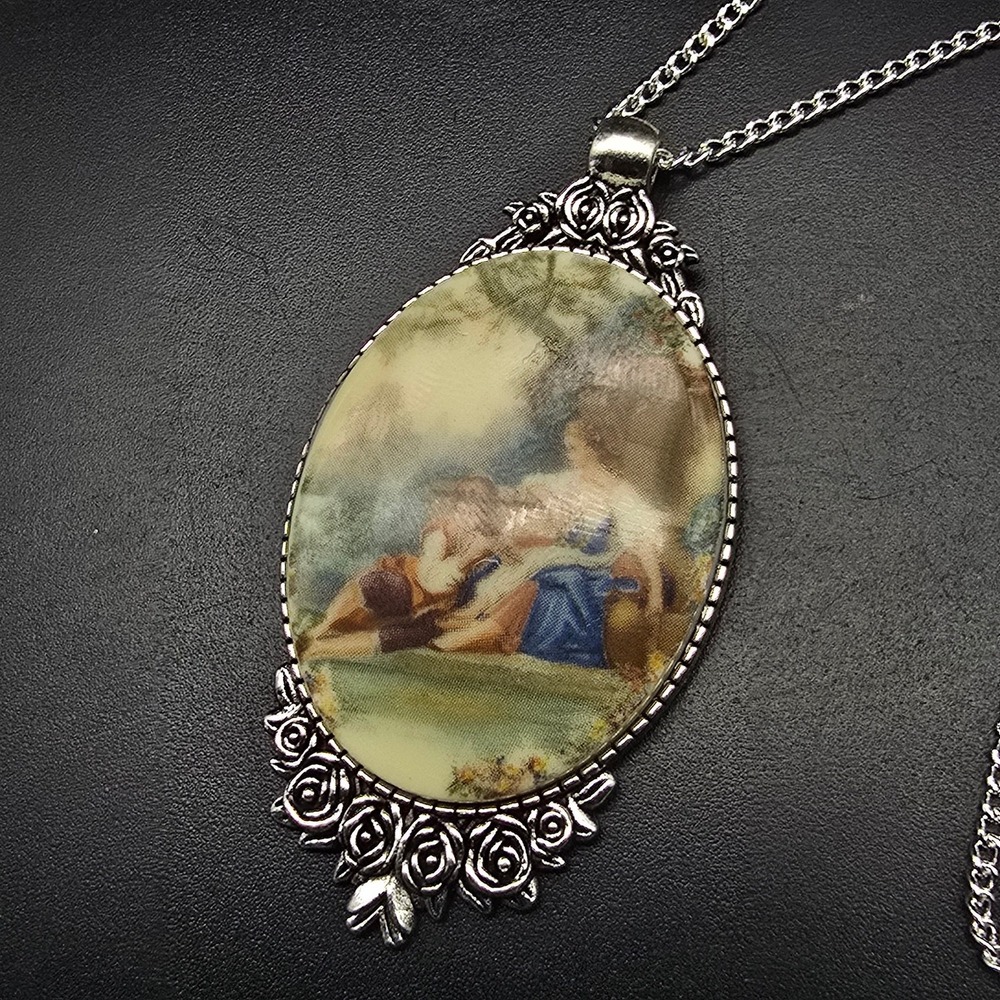 Victorian Courting Scene Necklace Silver Tone Vintage